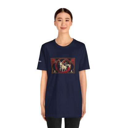Capricorno - T-shirt Zodiaco gotico. Grafica rossa sul davanti. Zodiaco nell'ombra.
