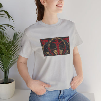 Bilancia - T-shirt Zodiaco gotico. Grafica rossa sul davanti. Zodiaco nell'ombra.