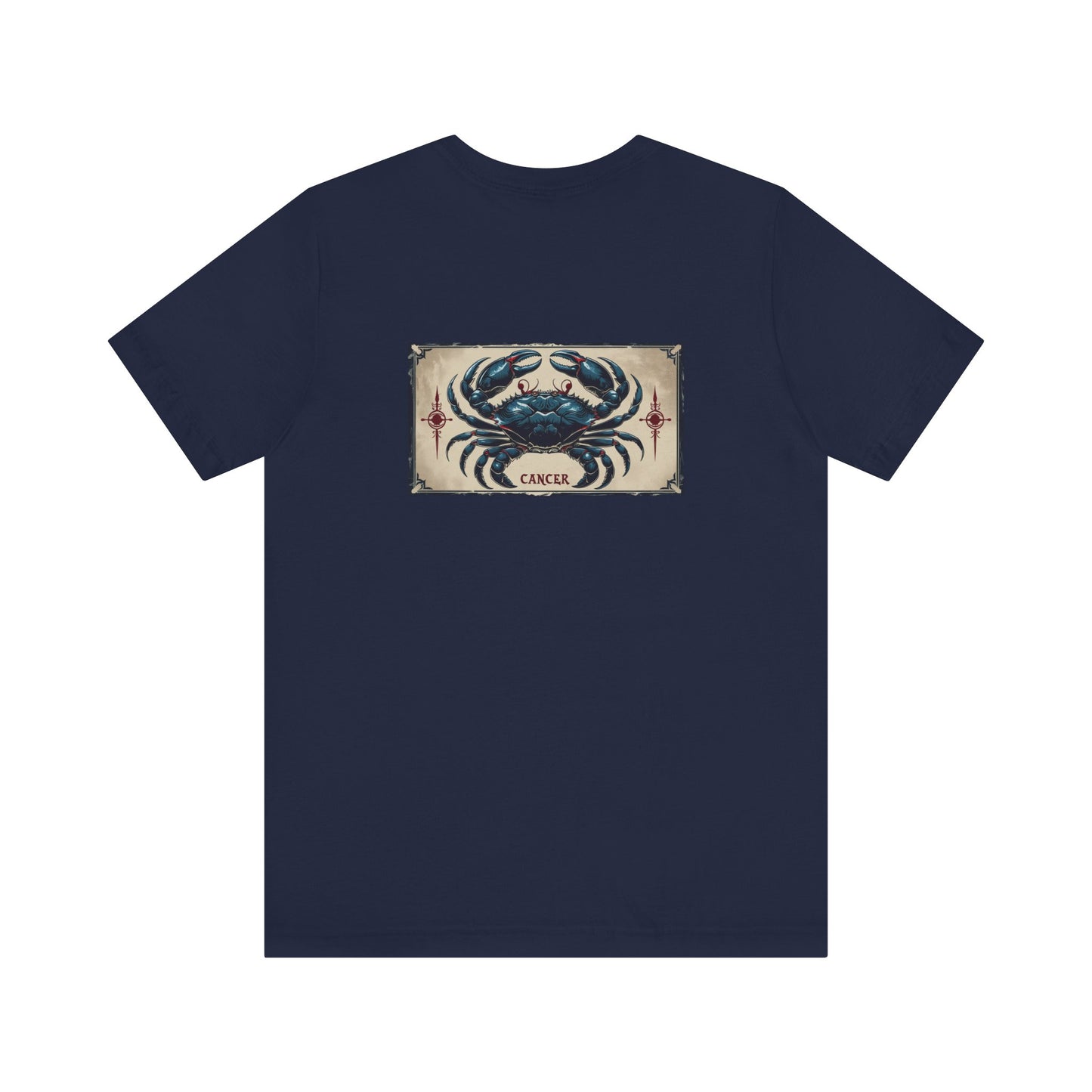 Cancro - T-shirt con segno zodiacale gotico. Grafica blu sul retro. Segno zodiacale nell'ombra.