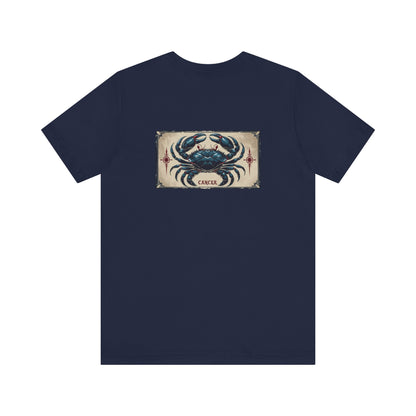 Cancro - T-shirt con segno zodiacale gotico. Grafica blu sul retro. Segno zodiacale nell'ombra.