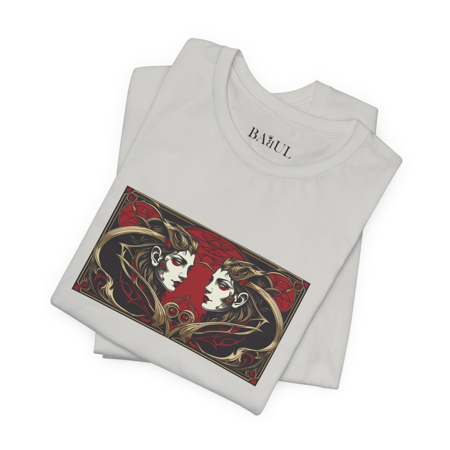 Gemelli - T-shirt Zodiaco gotico. Grafica rossa sul davanti. Zodiaco nell'ombra.