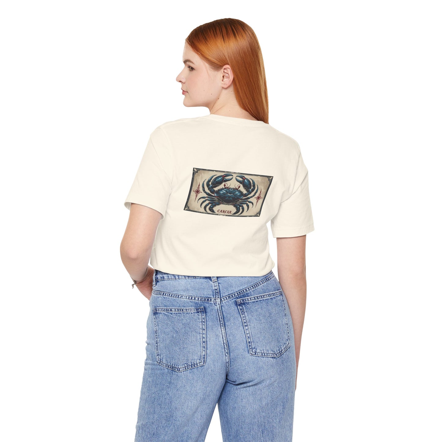 Cancro - T-shirt con segno zodiacale gotico. Grafica blu sul retro. Segno zodiacale nell'ombra.