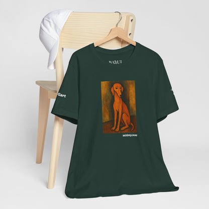 Unisex T-Shirt con cane DOGART  - MODIGLIANI - Un dipinto iconico rivisitato con i cani