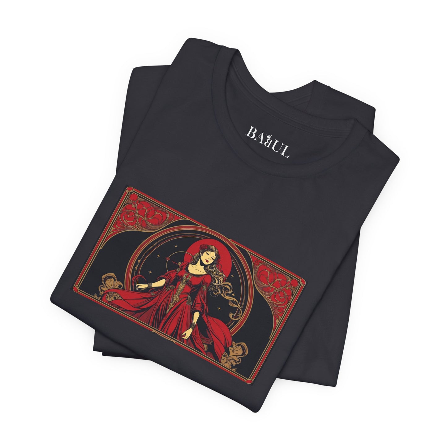 Vergine - T-shirt Zodiaco gotico. Grafica rossa sul davanti. Zodiaco nell'ombra.