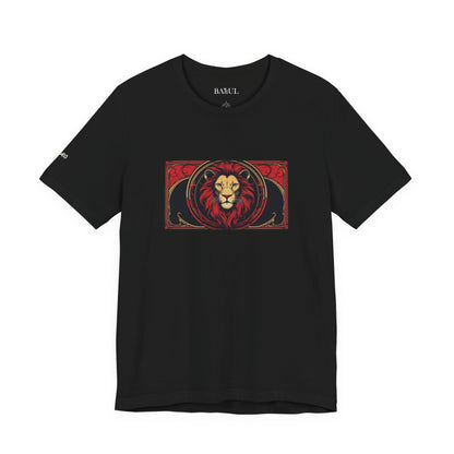 Leone - T-shirt Zodiaco gotico. Grafica rossa sul davanti. Zodiaco nell'ombra.