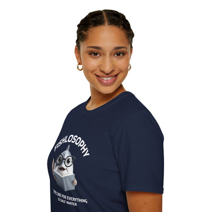 Maglietta unisex Fishlosophy - Design con vibrazioni oceaniche e domande sulla vita - La cura per tutte le malattie è l'acqua salata.