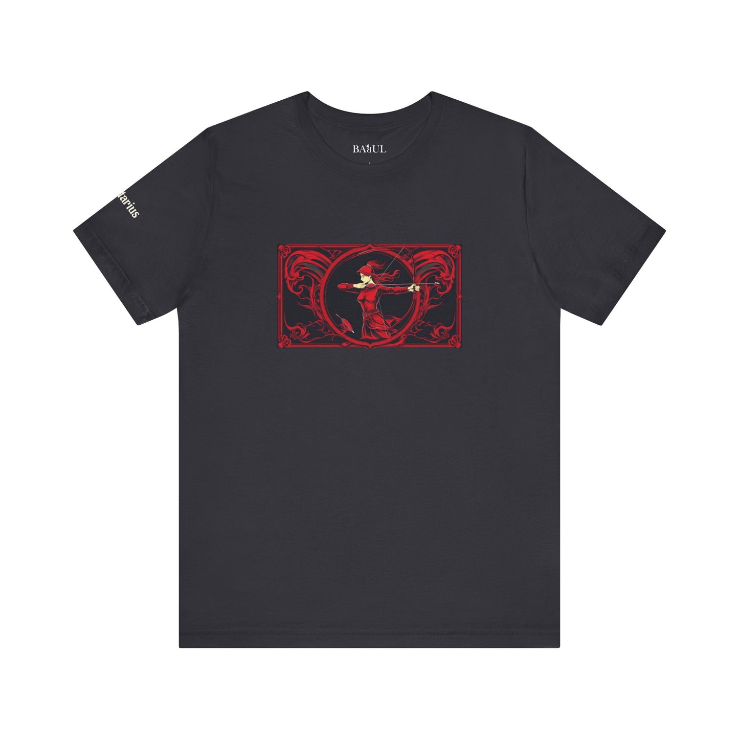 Sagittario - T-shirt Zodiaco gotico. Grafica rossa sul davanti. Zodiaco nell'ombra.