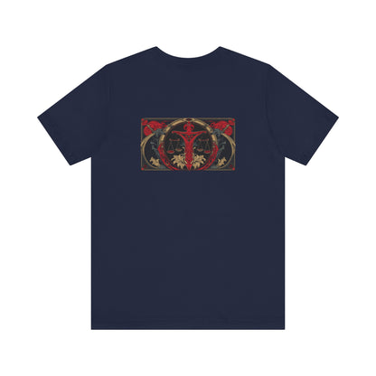 Bilancia - Zodiaco gotico, maglietta con grafica rossa sul retro. Zodiaco nell'ombra