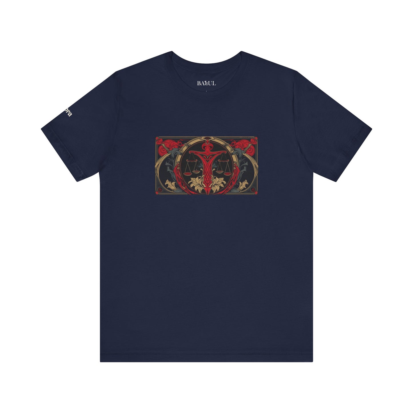 Bilancia - T-shirt Zodiaco gotico. Grafica rossa sul davanti. Zodiaco nell'ombra.
