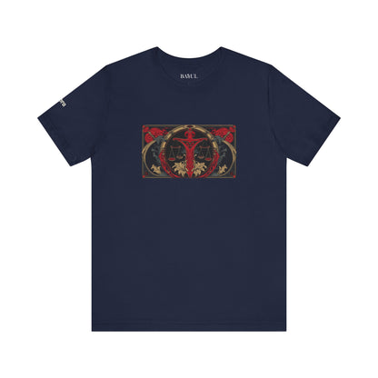 Bilancia - T-shirt Zodiaco gotico. Grafica rossa sul davanti. Zodiaco nell'ombra.