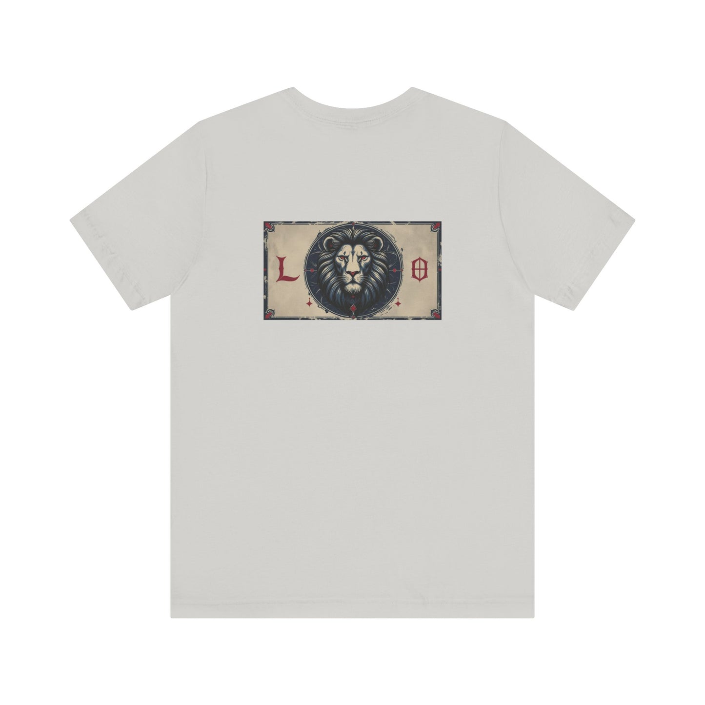 Leone - T-shirt con segno zodiacale gotico. Grafica blu sul retro. Segno zodiacale nell'ombra.