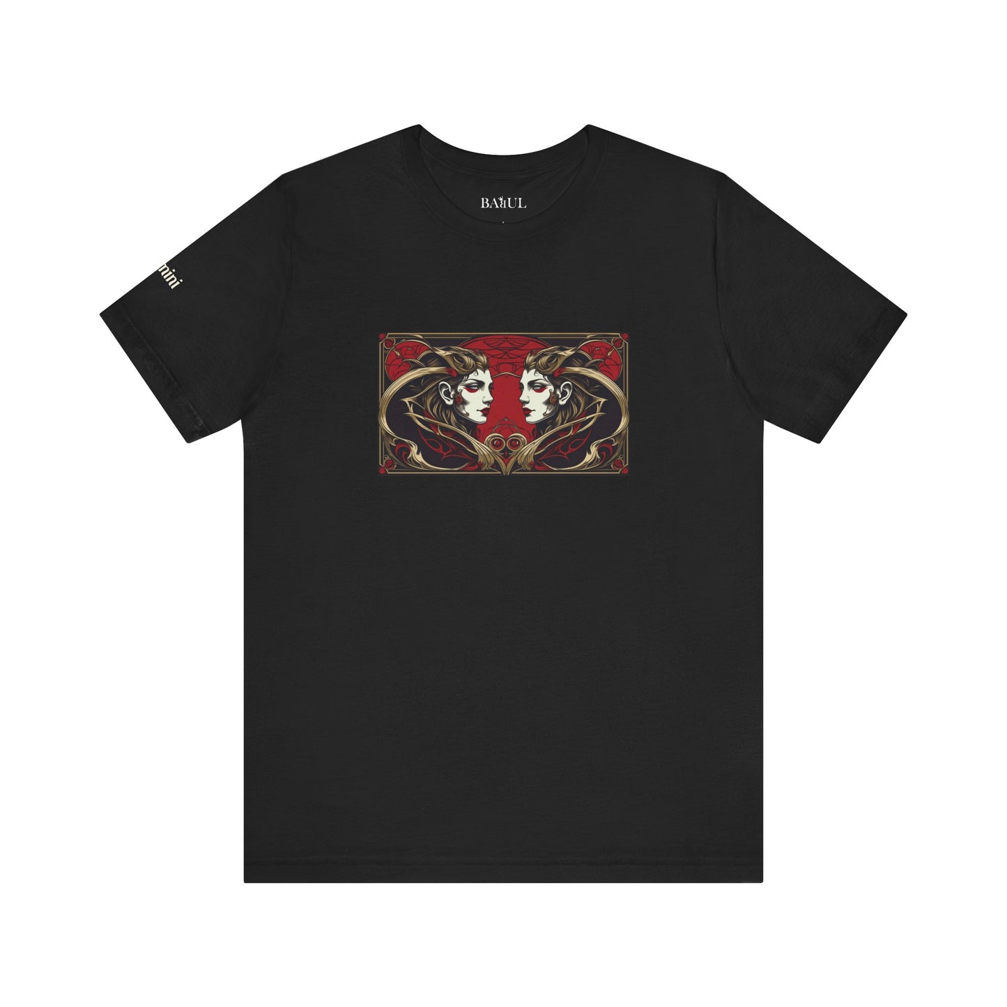 Gemelli - T-shirt Zodiaco gotico. Grafica rossa sul davanti. Zodiaco nell'ombra.
