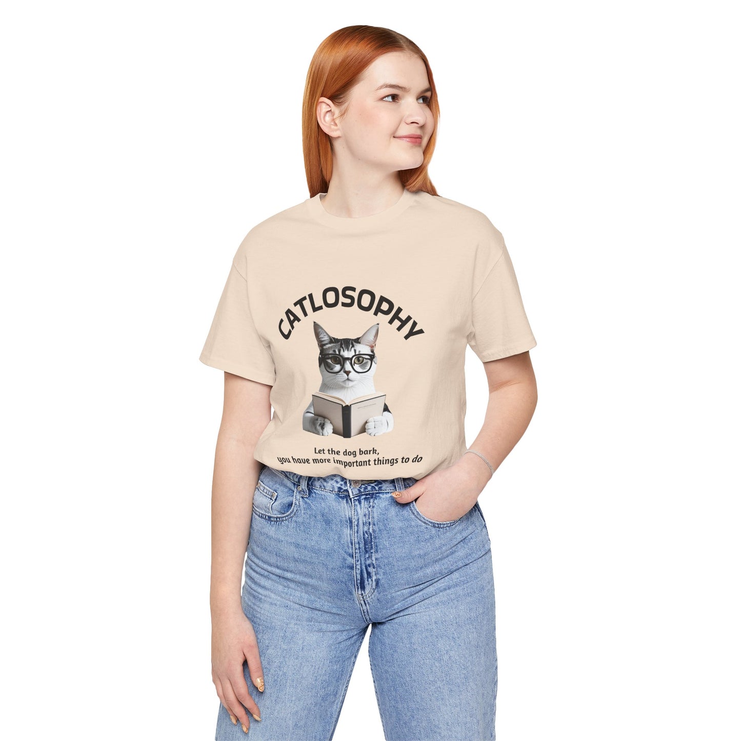 Maglietta a maniche corte unisex Catlosophy – Design "Lascia che il cane abbai"