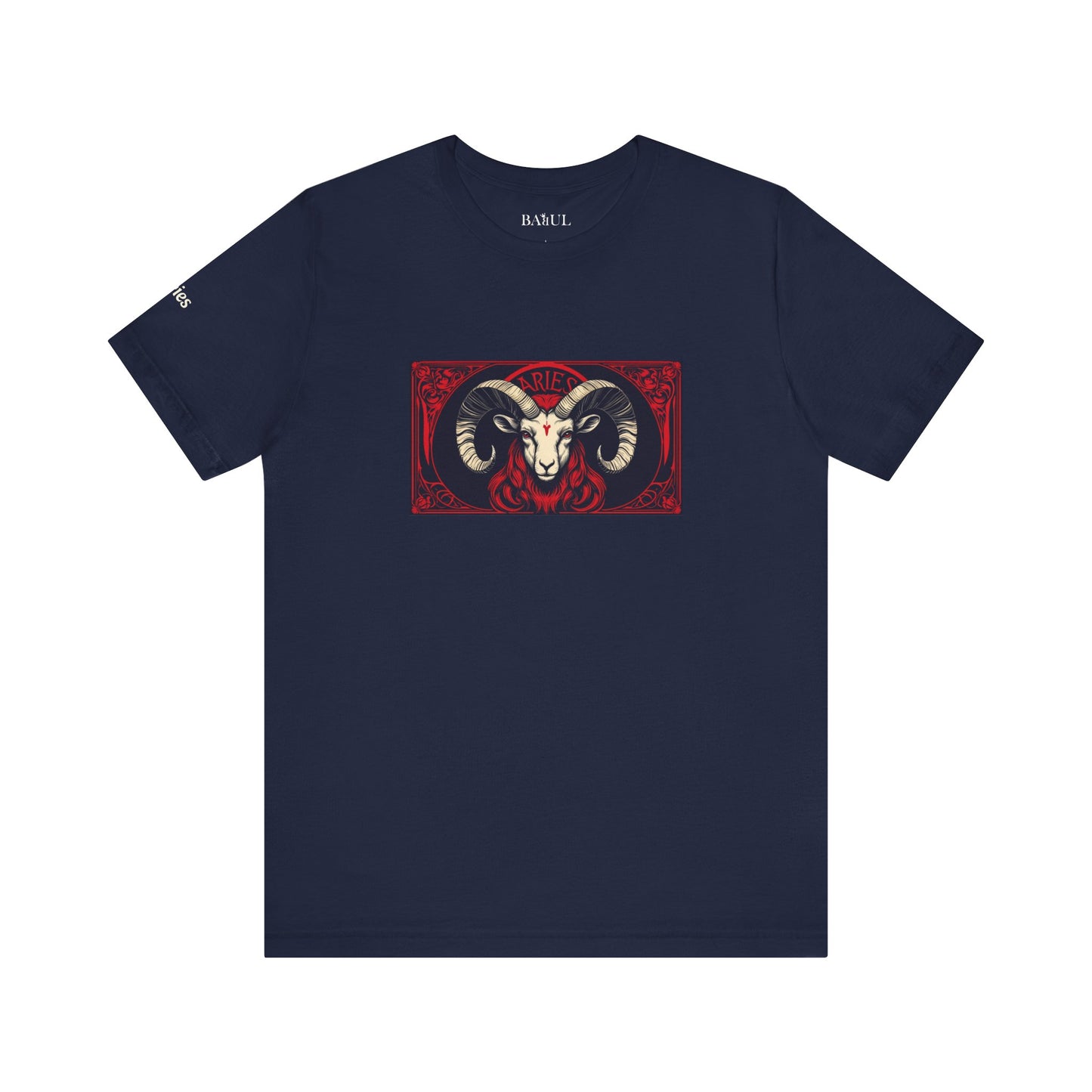 Ariete - T-shirt Zodiaco gotico. Grafica rossa sul davanti. Zodiaco nell'ombra.