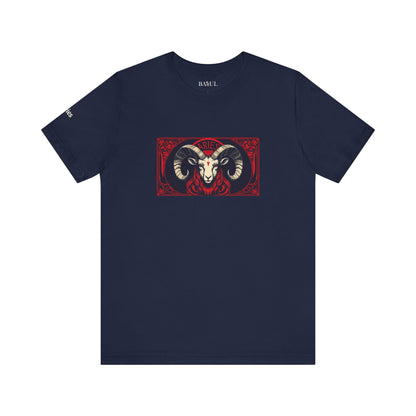 Ariete - T-shirt Zodiaco gotico. Grafica rossa sul davanti. Zodiaco nell'ombra.