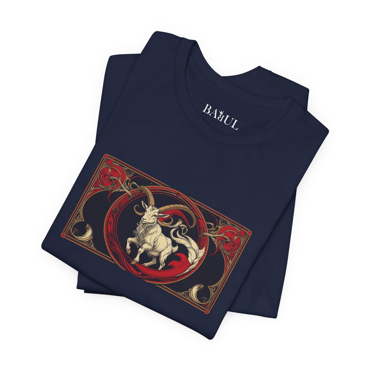Capricorno - T-shirt Zodiaco gotico. Grafica rossa sul davanti. Zodiaco nell'ombra.