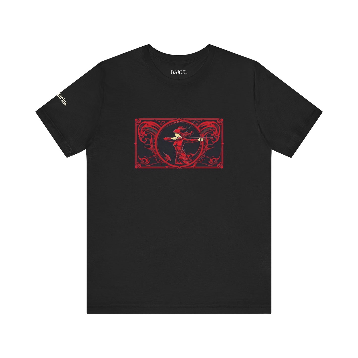Sagittario - T-shirt Zodiaco gotico. Grafica rossa sul davanti. Zodiaco nell'ombra.