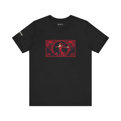 Sagittario - T-shirt Zodiaco gotico. Grafica rossa sul davanti. Zodiaco nell'ombra.