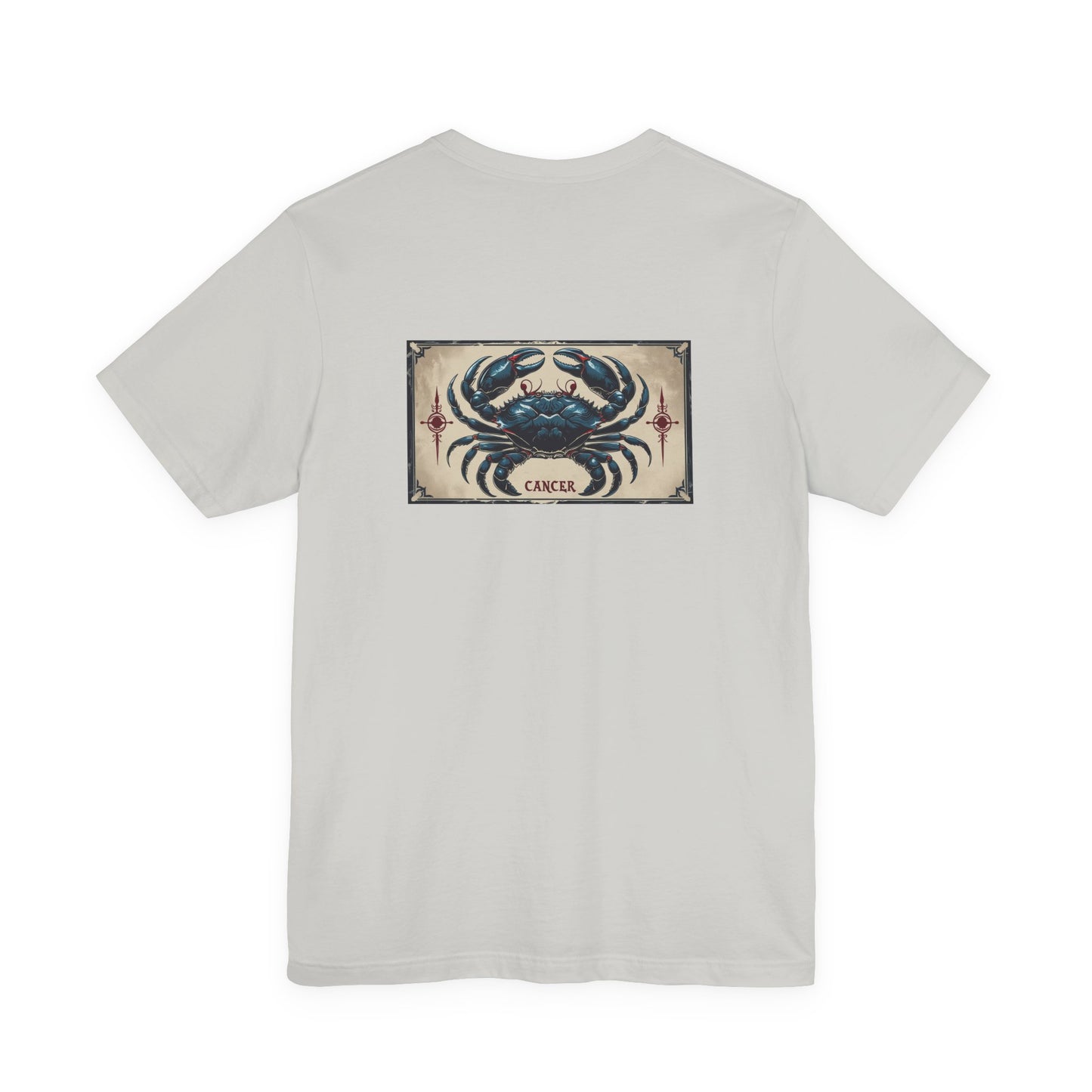 Cancro - T-shirt con segno zodiacale gotico. Grafica blu sul retro. Segno zodiacale nell'ombra.