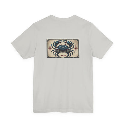 Cancro - T-shirt con segno zodiacale gotico. Grafica blu sul retro. Segno zodiacale nell'ombra.