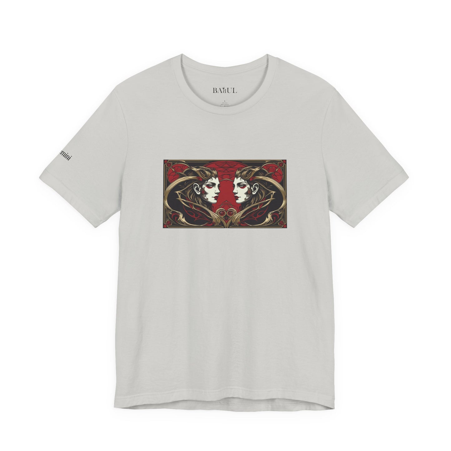 Gemelli - T-shirt Zodiaco gotico. Grafica rossa sul davanti. Zodiaco nell'ombra.