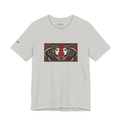 Gemelli - T-shirt Zodiaco gotico. Grafica rossa sul davanti. Zodiaco nell'ombra.