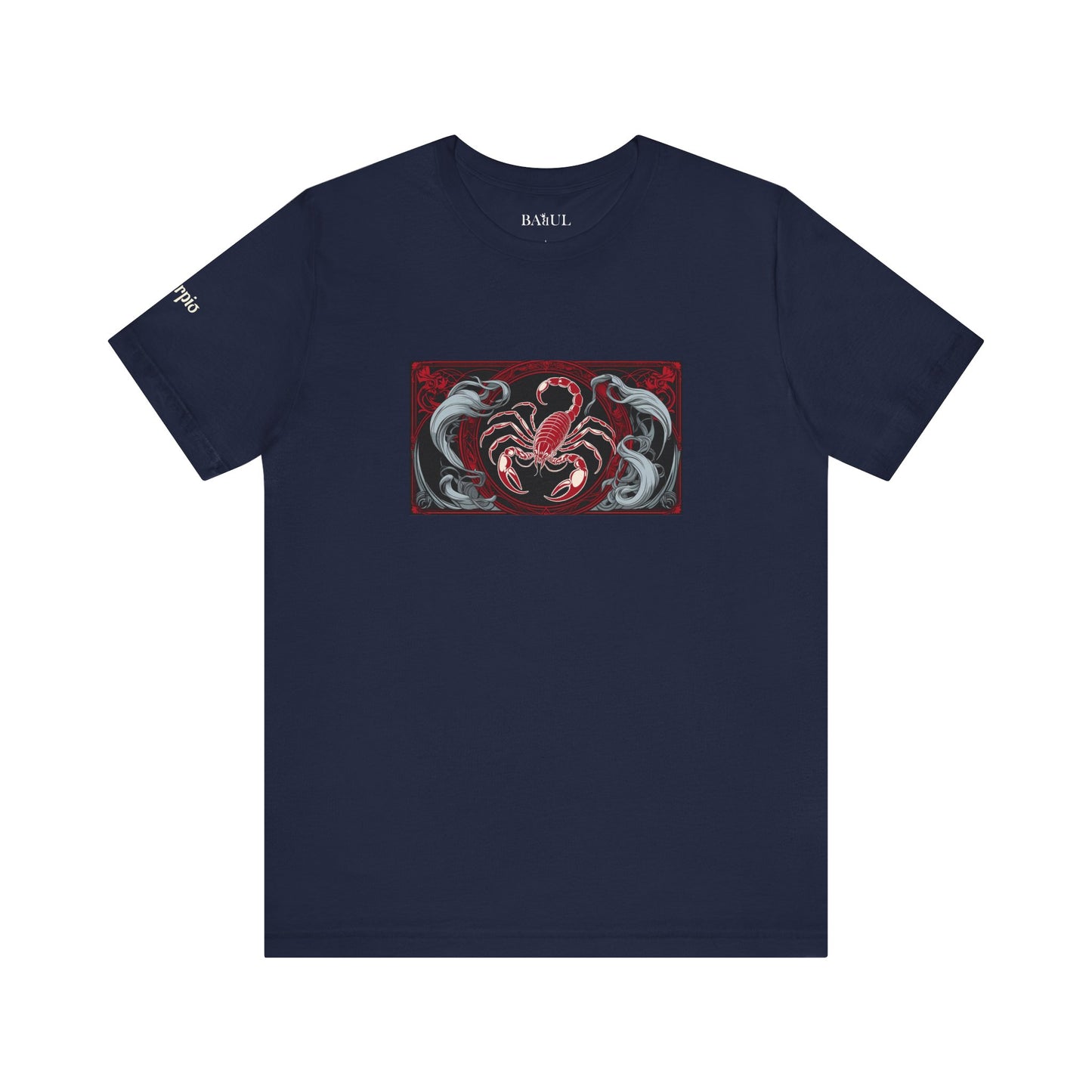 Scorpione - T-shirt Zodiaco gotico. Grafica rossa sul davanti. Zodiaco nell'ombra.