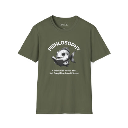 Maglietta unisex Fishlosophy - Design con vibrazioni oceaniche e domande sulla vita - Un pesce intelligente sa che non tutto è come sembra.