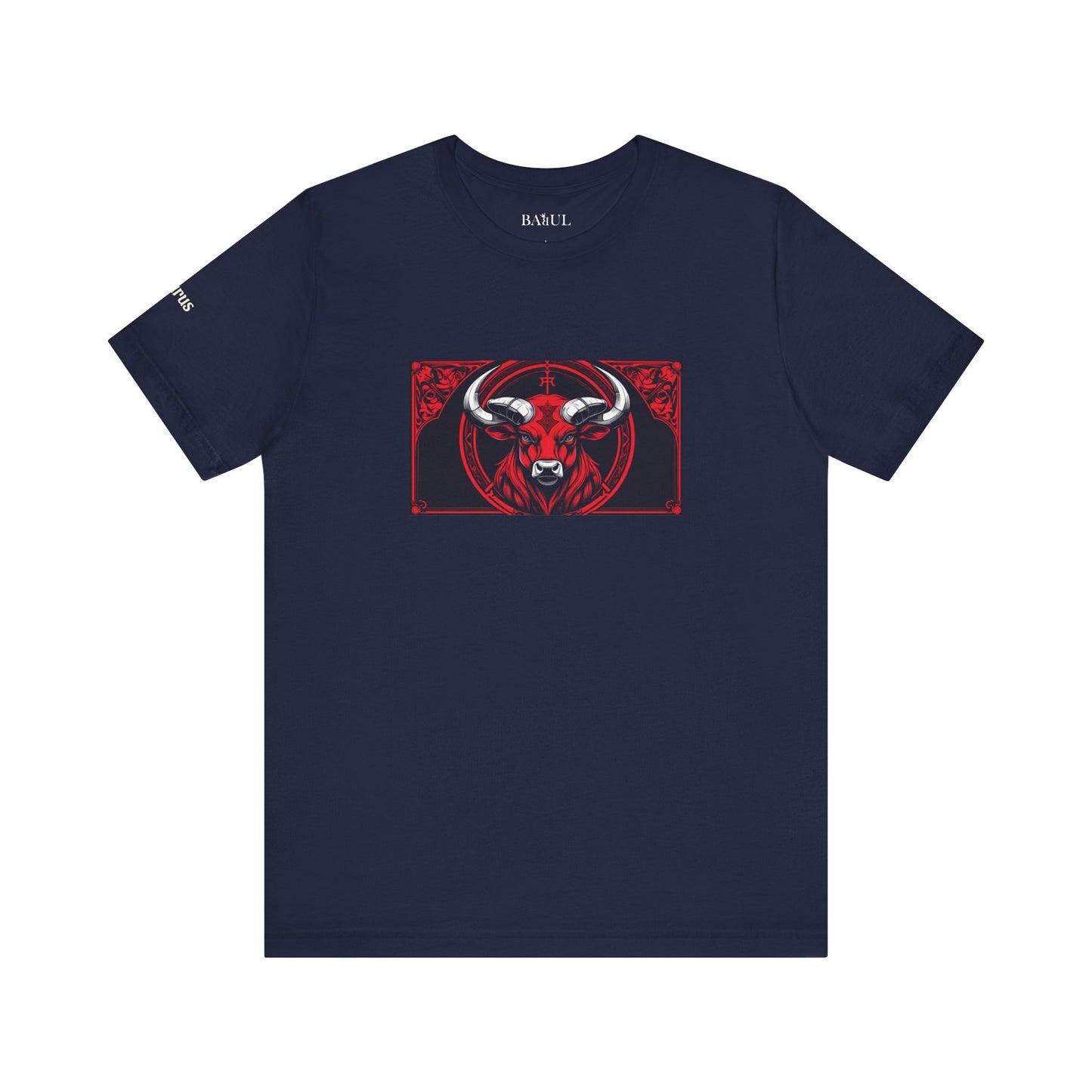 Toro - T-shirt Zodiaco gotico. Grafica rossa sul davanti. Zodiaco nell'ombra.