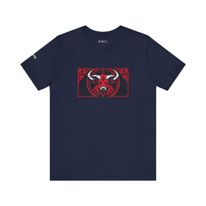 Toro - T-shirt Zodiaco gotico. Grafica rossa sul davanti. Zodiaco nell'ombra.