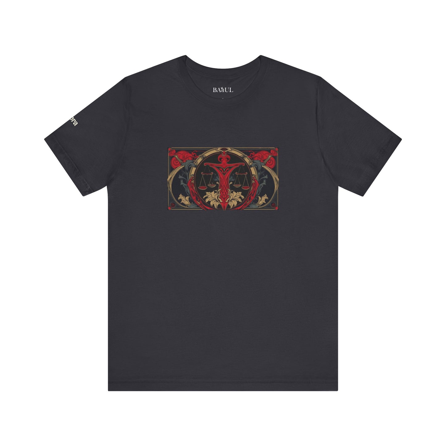 Bilancia - T-shirt Zodiaco gotico. Grafica rossa sul davanti. Zodiaco nell'ombra.