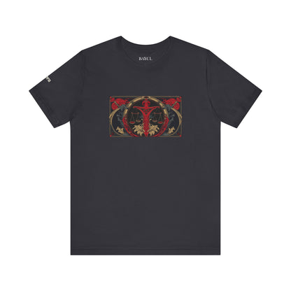 Bilancia - T-shirt Zodiaco gotico. Grafica rossa sul davanti. Zodiaco nell'ombra.