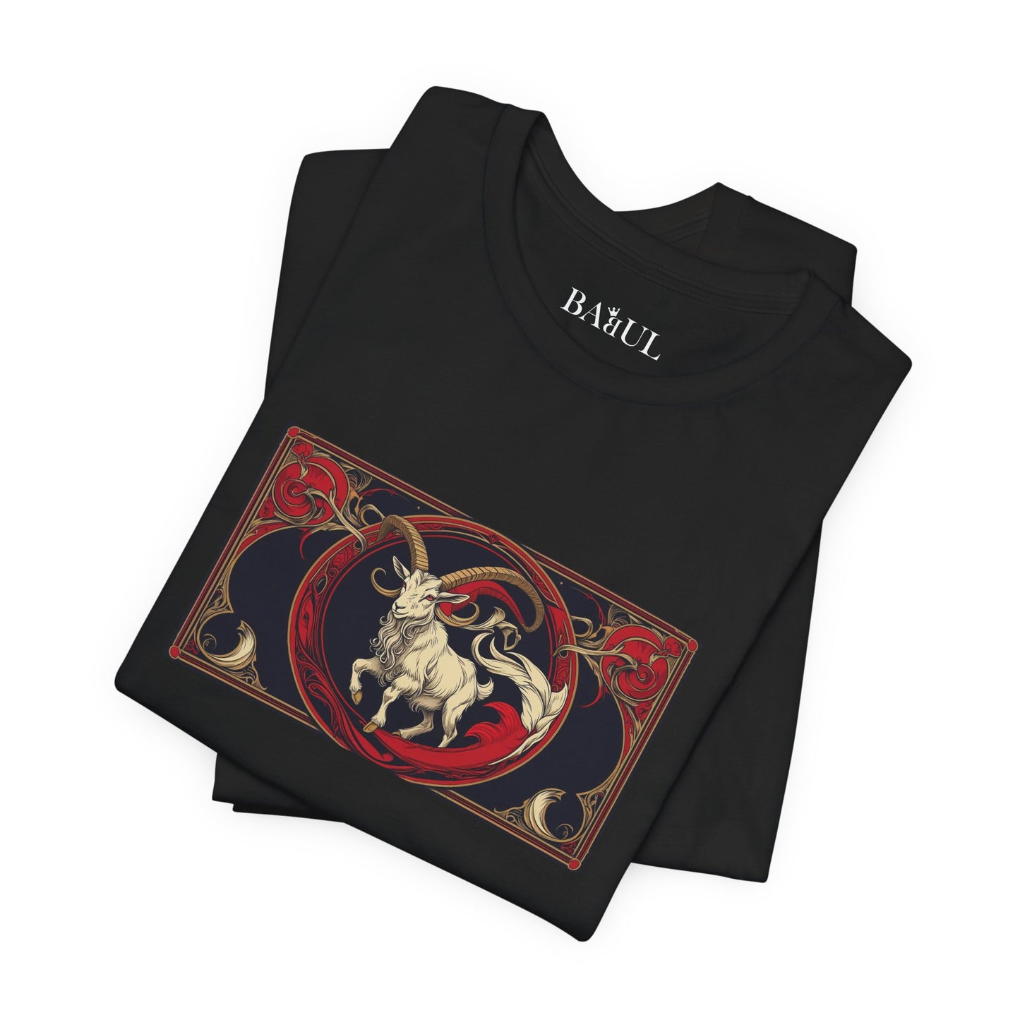 Capricorno - T-shirt Zodiaco gotico. Grafica rossa sul davanti. Zodiaco nell'ombra.