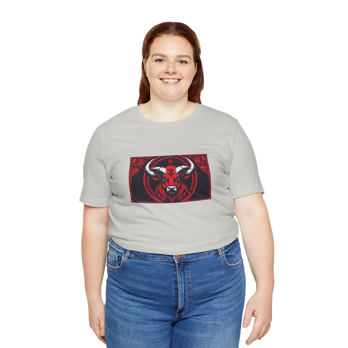 Toro - T-shirt Zodiaco gotico. Grafica rossa sul davanti. Zodiaco nell'ombra.