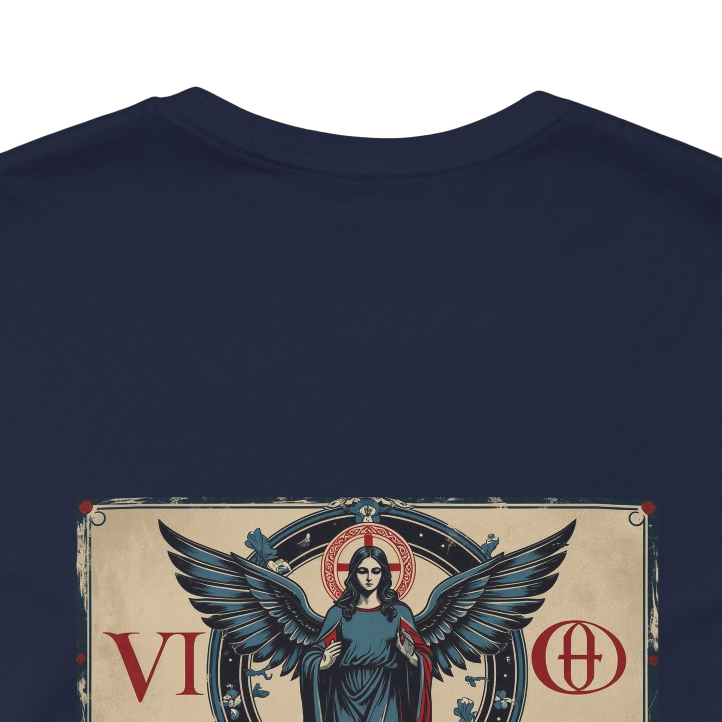 Vergine - T-shirt con segno zodiacale gotico. Grafica blu sul retro. Segno zodiacale nell'ombra.