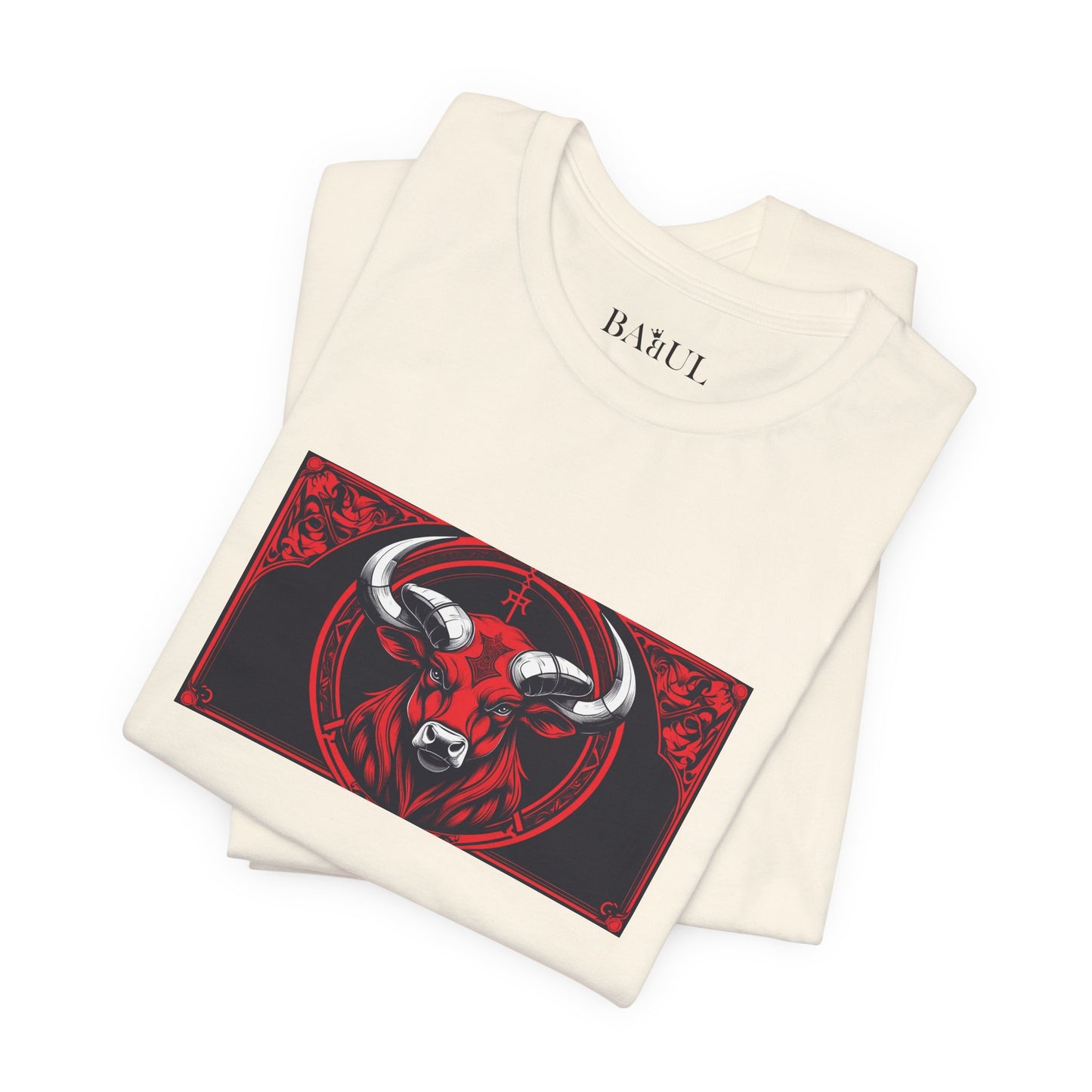 Toro - T-shirt Zodiaco gotico. Grafica rossa sul davanti. Zodiaco nell'ombra.