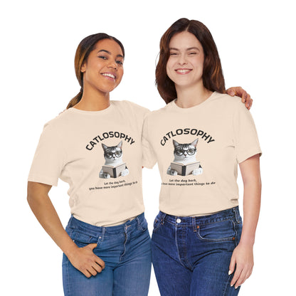 Maglietta a maniche corte unisex Catlosophy – Design "Lascia che il cane abbai"