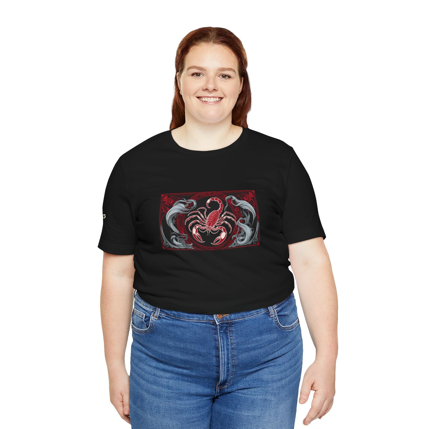 Scorpione - T-shirt Zodiaco gotico. Grafica rossa sul davanti. Zodiaco nell'ombra.
