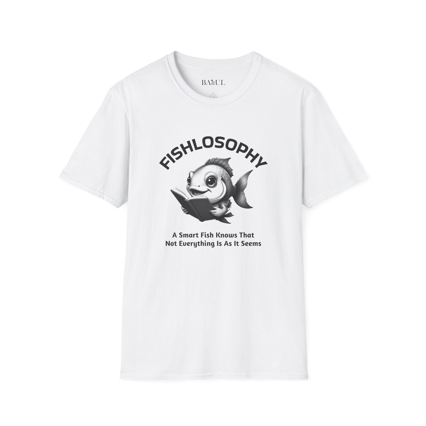 Maglietta unisex Fishlosophy - Design con vibrazioni oceaniche e domande sulla vita - Un pesce intelligente sa che non tutto è come sembra.