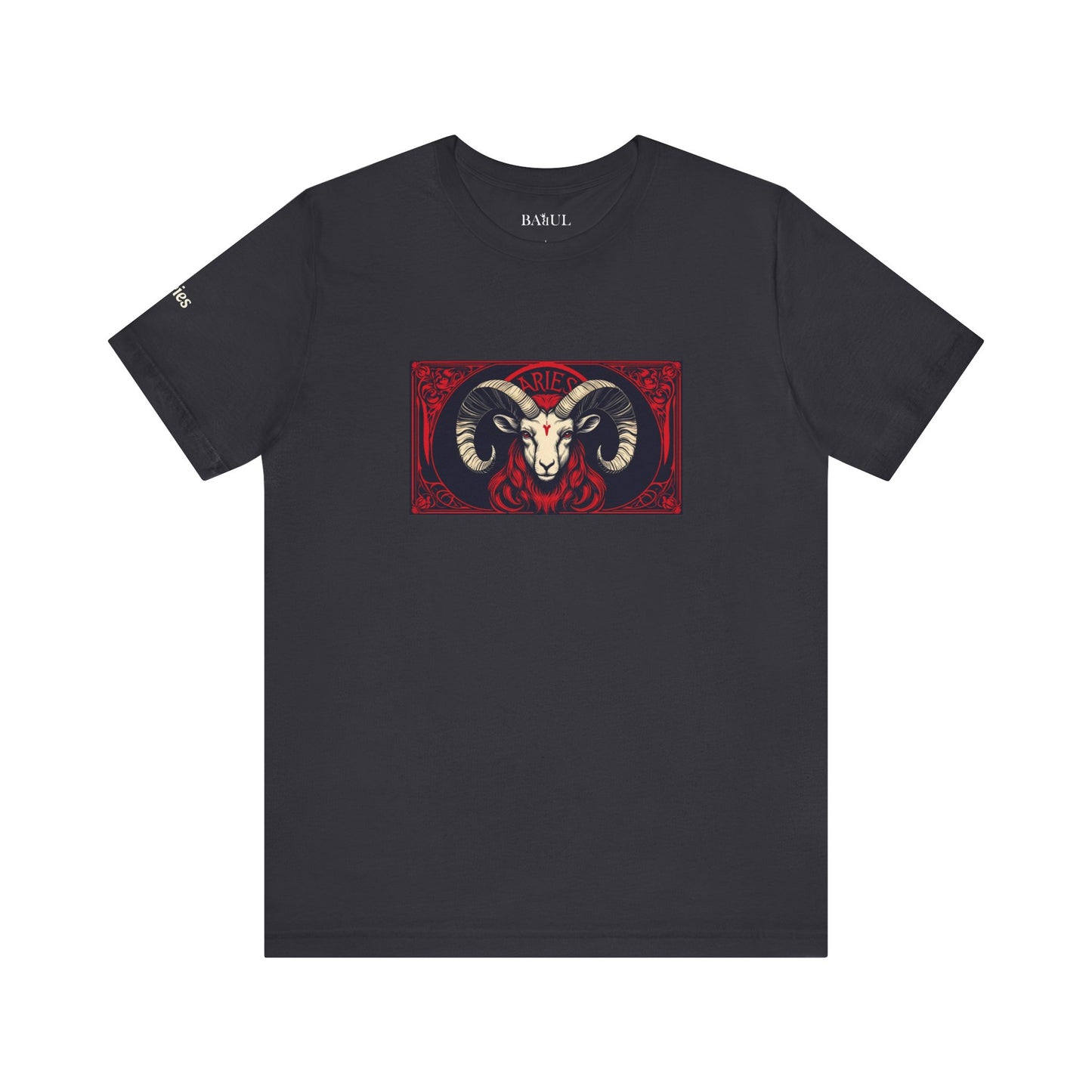 Ariete - T-shirt Zodiaco gotico. Grafica rossa sul davanti. Zodiaco nell'ombra.