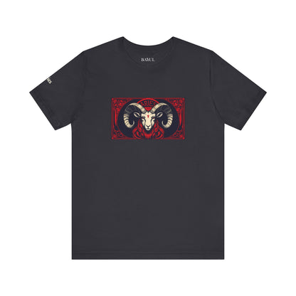 Ariete - T-shirt Zodiaco gotico. Grafica rossa sul davanti. Zodiaco nell'ombra.