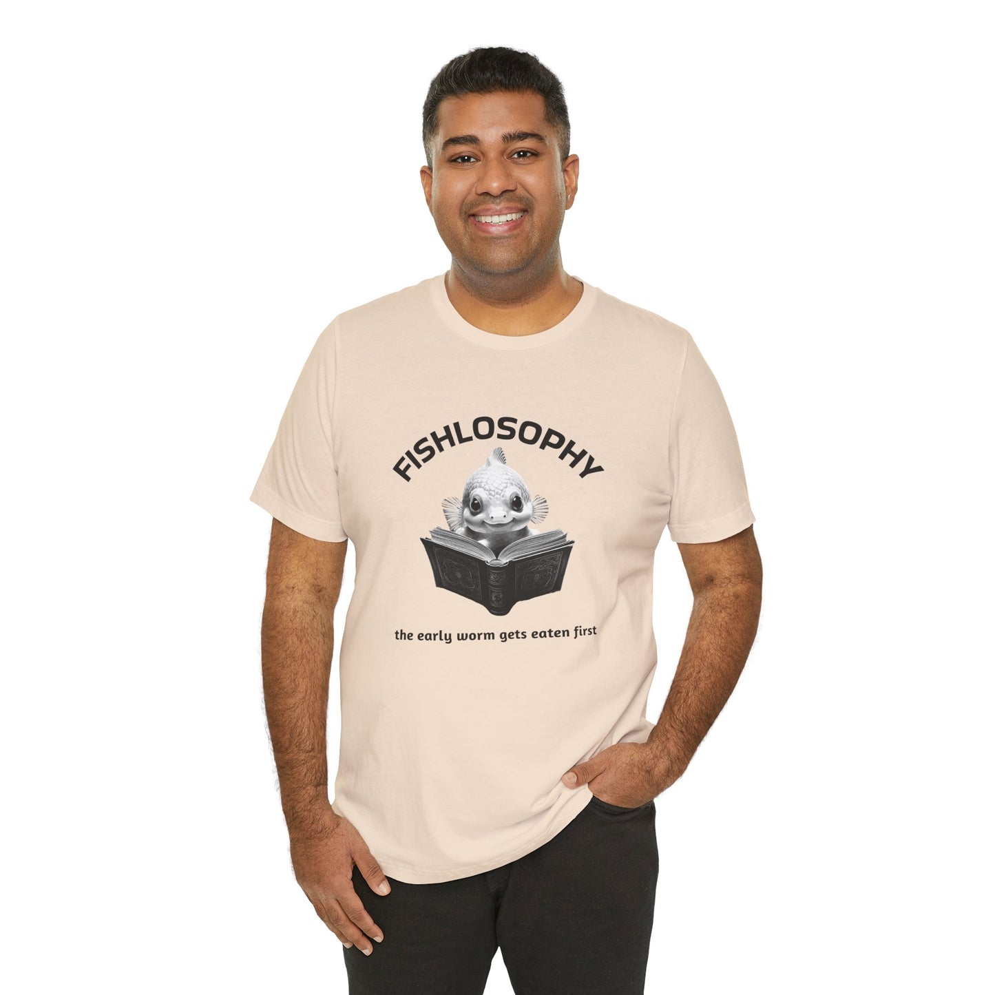 Maglietta a maniche corte unisex Fishlosophy – I vermi che hanno fretta vengono mangiati per primi.