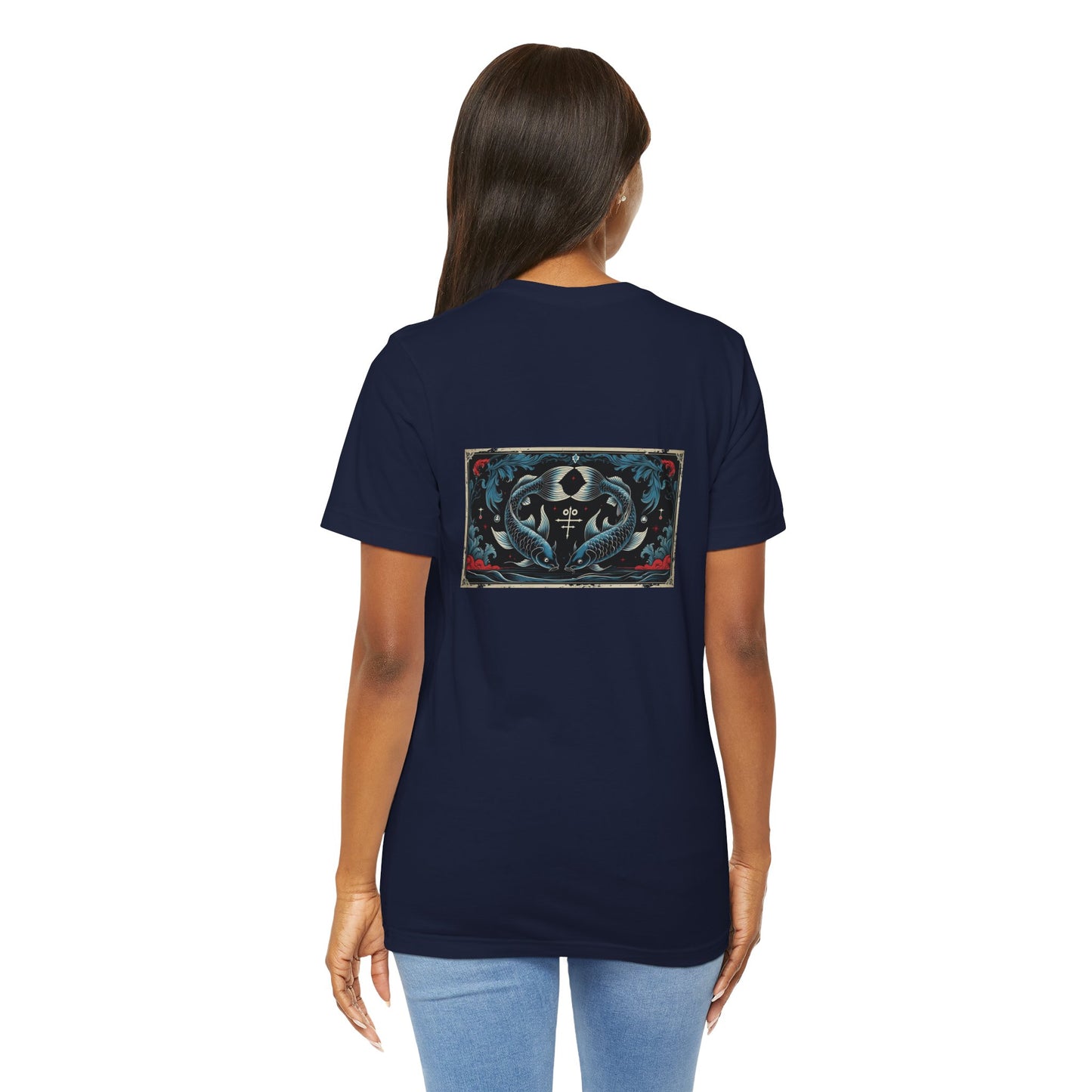 Pesci - T-shirt con lo Zodiaco Gotico. Grafica blu sul retro. Zodiaco nell'ombra.