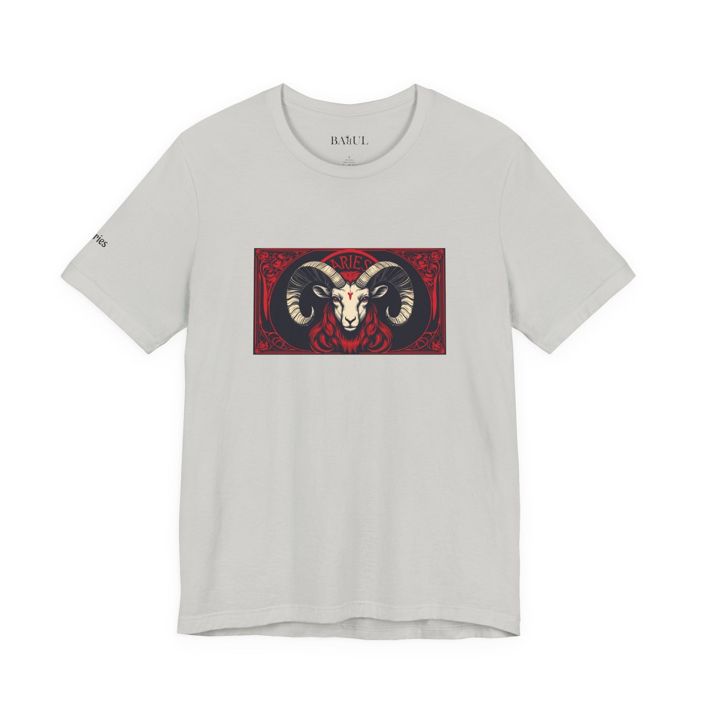 Ariete - T-shirt Zodiaco gotico. Grafica rossa sul davanti. Zodiaco nell'ombra.