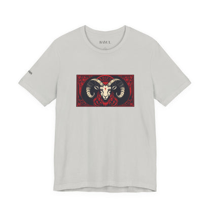 Ariete - T-shirt Zodiaco gotico. Grafica rossa sul davanti. Zodiaco nell'ombra.