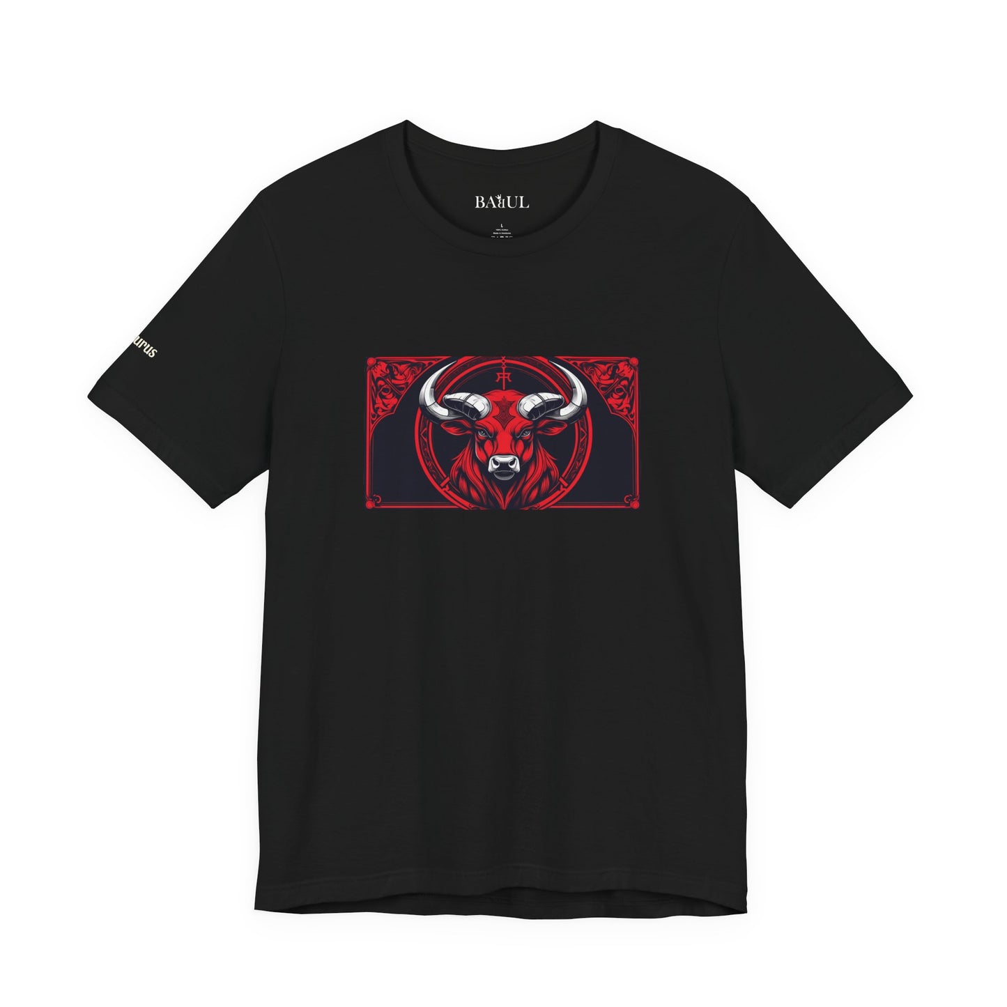 Toro - T-shirt Zodiaco gotico. Grafica rossa sul davanti. Zodiaco nell'ombra.