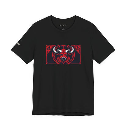 Toro - T-shirt Zodiaco gotico. Grafica rossa sul davanti. Zodiaco nell'ombra.