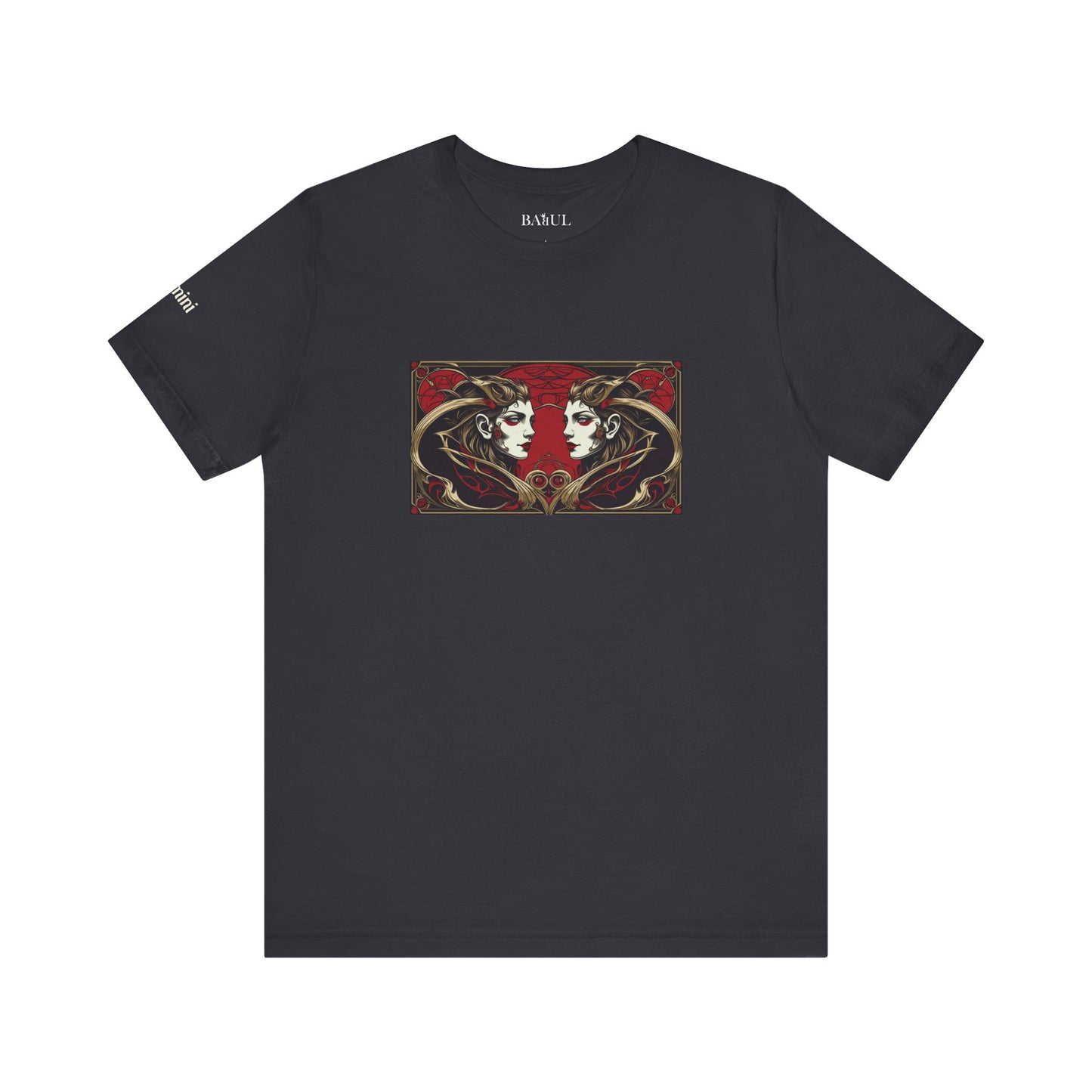 Gemelli - T-shirt Zodiaco gotico. Grafica rossa sul davanti. Zodiaco nell'ombra.