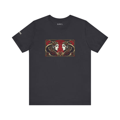 Gemelli - T-shirt Zodiaco gotico. Grafica rossa sul davanti. Zodiaco nell'ombra.