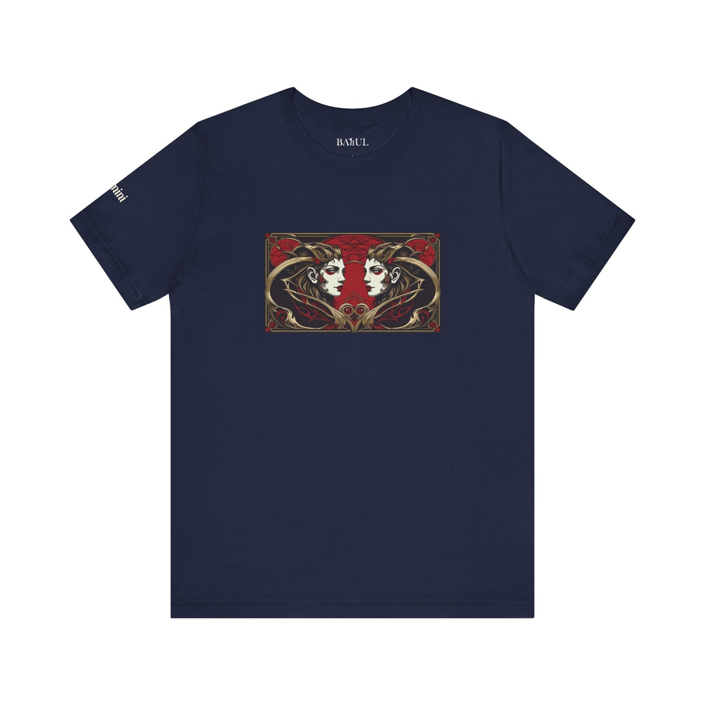 Gemelli - T-shirt Zodiaco gotico. Grafica rossa sul davanti. Zodiaco nell'ombra.